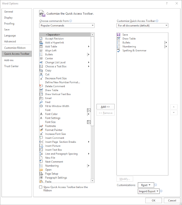Microsoft Quick Access Toolbar example 2